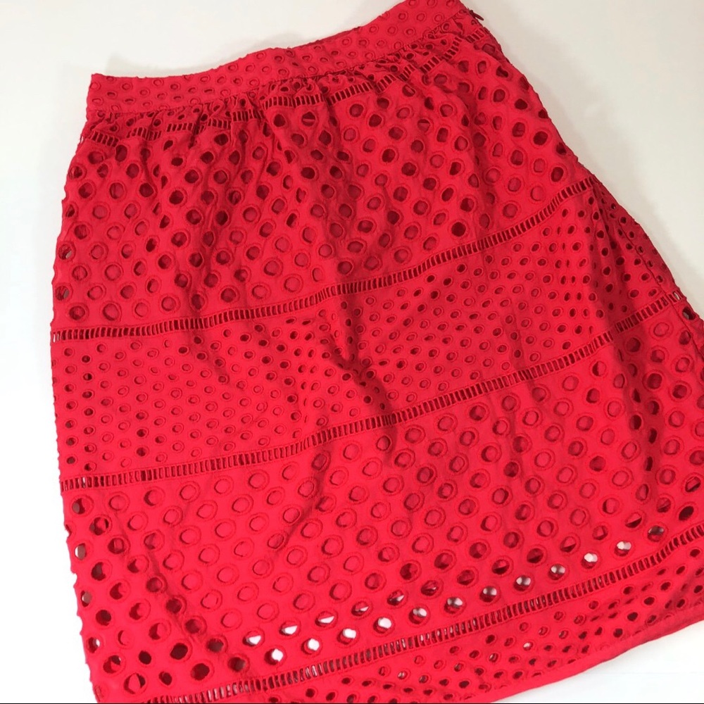 Loft Petites Eyelet Lace skirt 0 petites Red/Pink - Picture 2 of 7